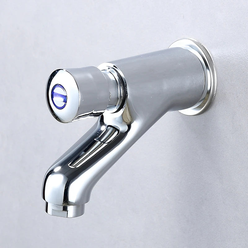 Robinet Lavabo Mural Temporisé à Bouton Poussoir, Laiton Chromé, 2 Modèles