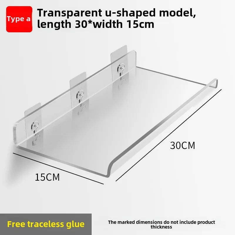 Étagère Salle de Bain Murale en Acrylique Transparente, Sans Perçage