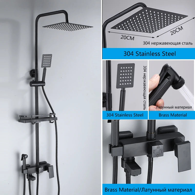 Douche Encastrable 3-4 Voies Noire ou Chromée