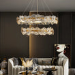 Lustre Suspension Cuisine Anneau LED Disques de Verre Doré, Ø 40 à 80 cm