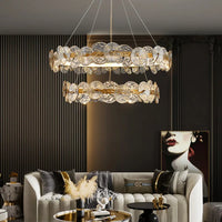 Lustre Suspension Cuisine Anneau LED Disques de Verre Doré, Ø 40 à 80 cm