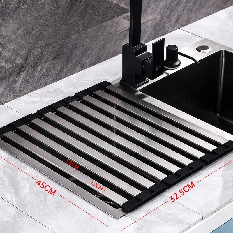 Égouttoir à Vaisselle Enroulable Inox 304 sur Évier, 35 à 55 cm