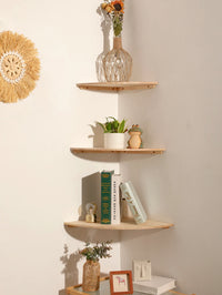 Étagère d'Angle Murale Quart de Rond en Bois, Petite, Moyenne ou Grande