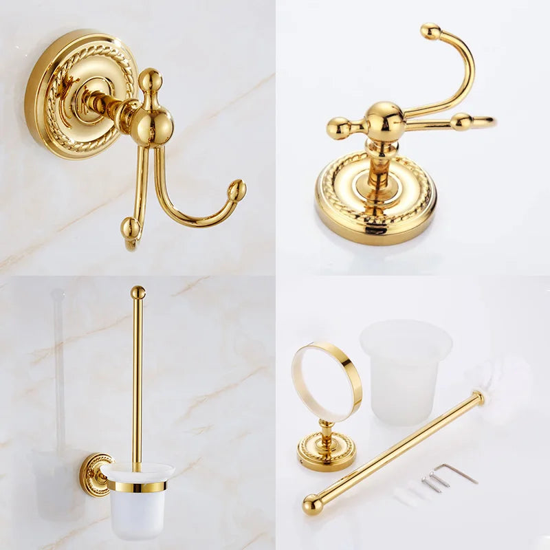 Accessoires Salle de Bain Laiton Doré Rosace Torsadée à la Pièce, 11 Articles