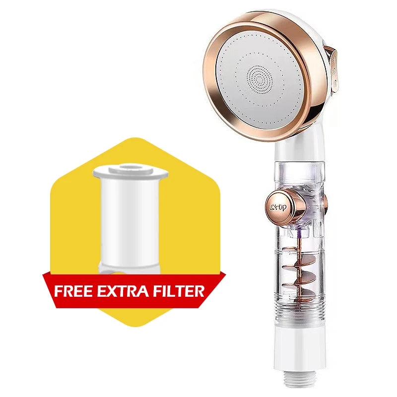 Pommeau de Douche Filtrant Haute Pression 3 Modes, Argent ou Or Rose