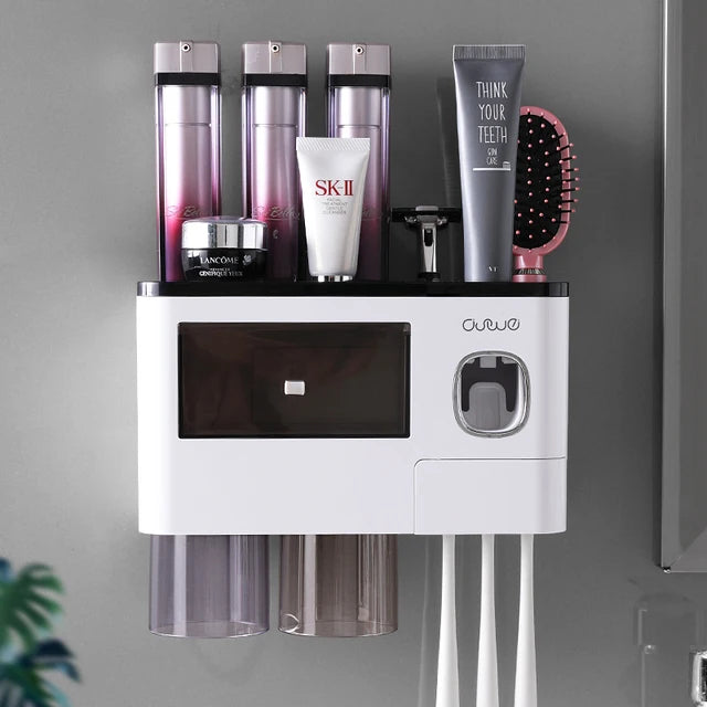 Porte-Brosse à Dents Mural et Distributeur de Dentifrice, 10 Modèles, Gobelets Magnétiques
