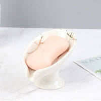 Porte-Savon Céramique Forme Feuille à Ventouse, Veinures Dorées