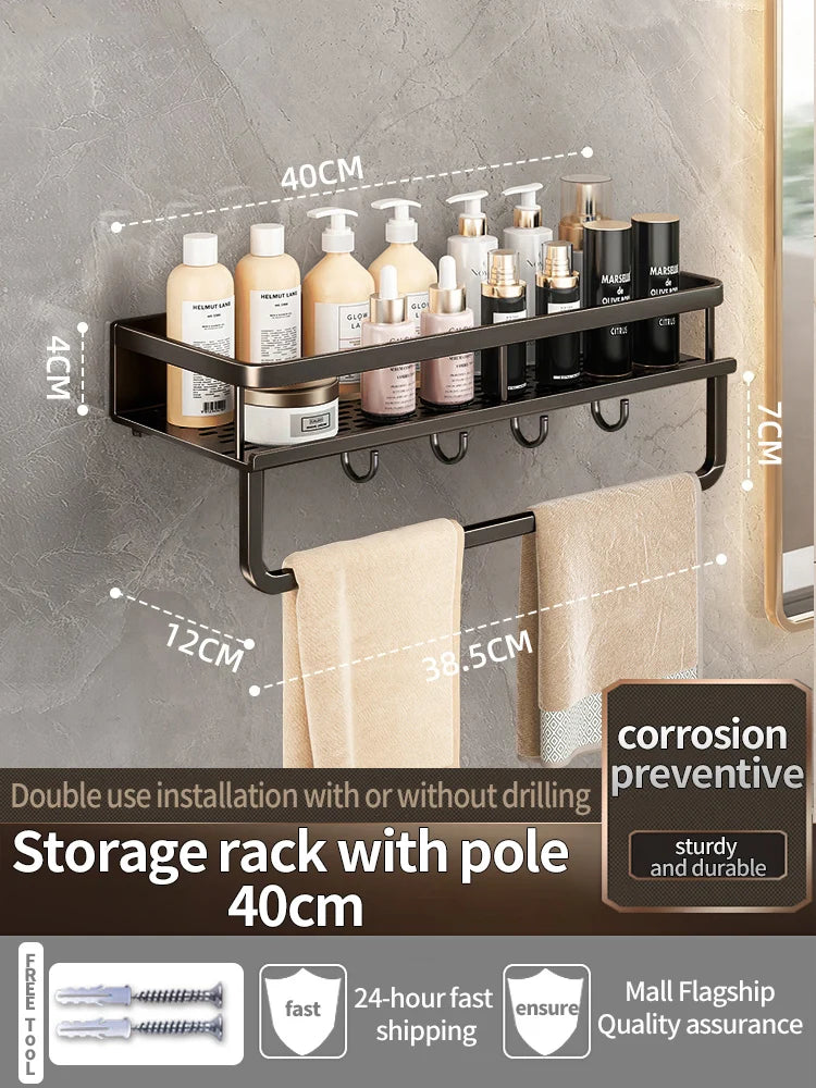 Étagère de Douche Murale Aluminium Avec ou Sans Perçage 30 à 60 cm