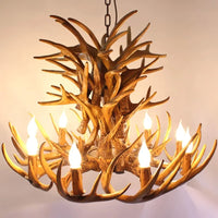 Lustre Suspension Cuisine Bois de Cerf en Résine, 4 à 9 Lumières