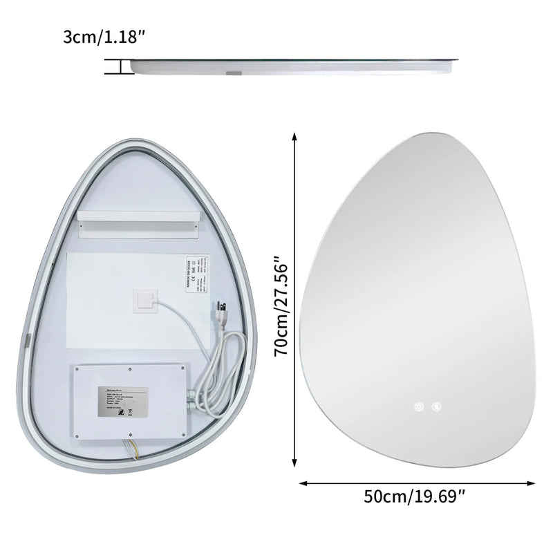 Miroir LED Salle de Bain Forme Goutte Rétroéclairé Anti-Buée Mémoire