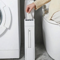 Poubelle Salle de Bain Étroite 4,5 L avec Brosse WC Intégrée, Blanche