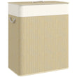 Panier à Linge Double Compartiment Bambou 100 L Crème