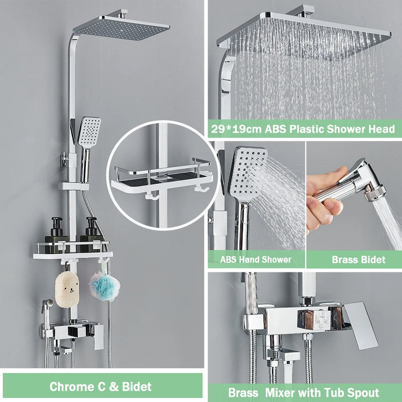 Colonne de Douche Pluie avec Mitigeur et Bec de Baignoire, 19 Modèles
