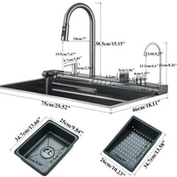 Évier Cuisine Inox Noir 1 Bac Cascade Rince-Verre, 60 ou 75 cm