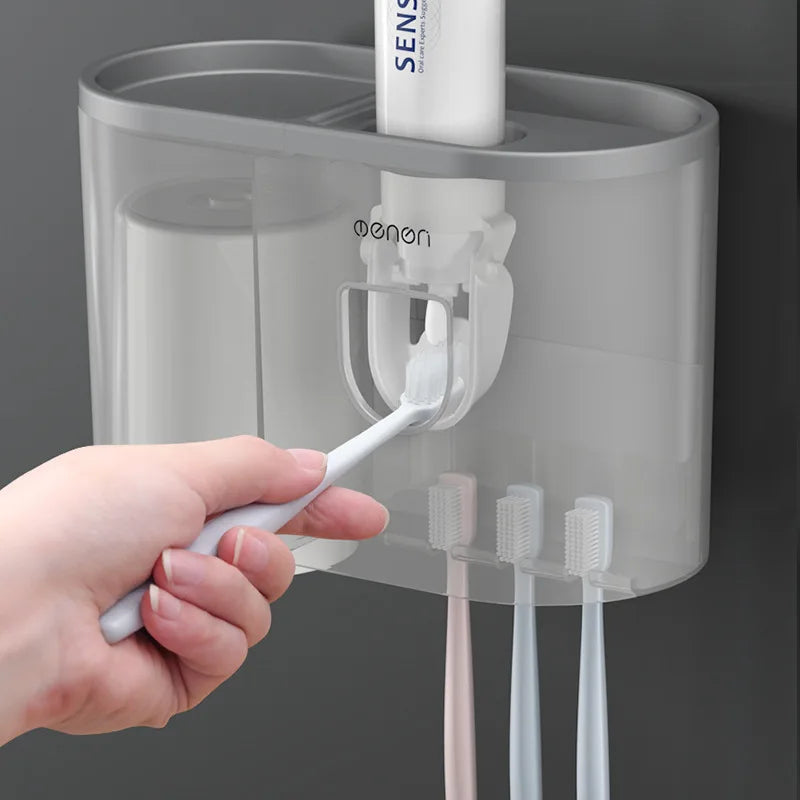 Porte-Brosse à Dents Mural avec Distributeur, Gobelet et Bac de Rangement 20 cm