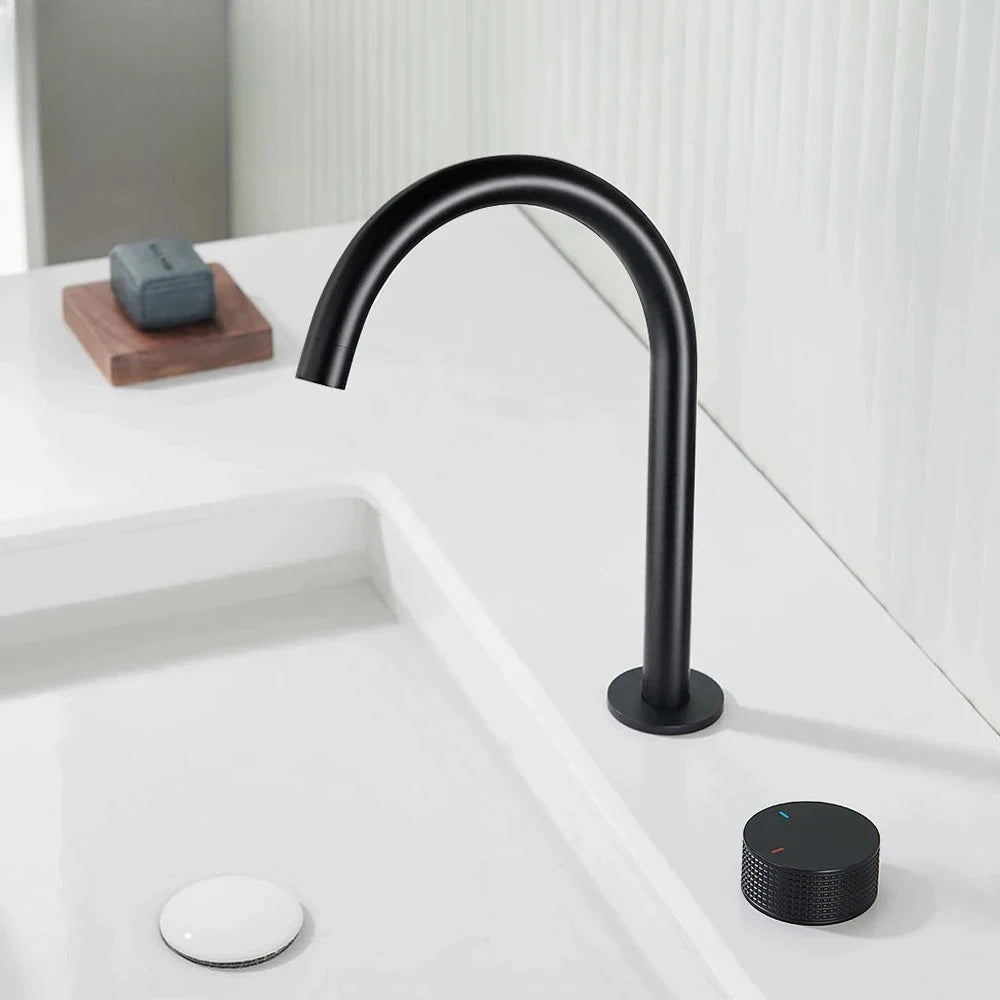 Mitigeur Lavabo Haut 2 Trous Laiton, Bec Pivotant 360°, 5 Finitions
