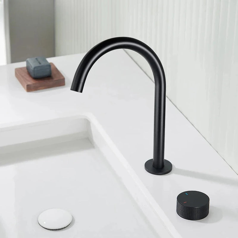 Mitigeur Lavabo Haut 2 Trous Laiton, Bec Pivotant 360°, 5 Finitions