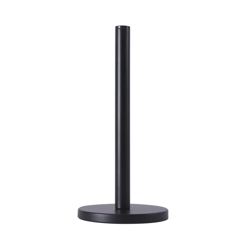 Porte-Essuie-Tout Noir en Métal sur Pied, Tige Haute 30 cm, Base Ronde