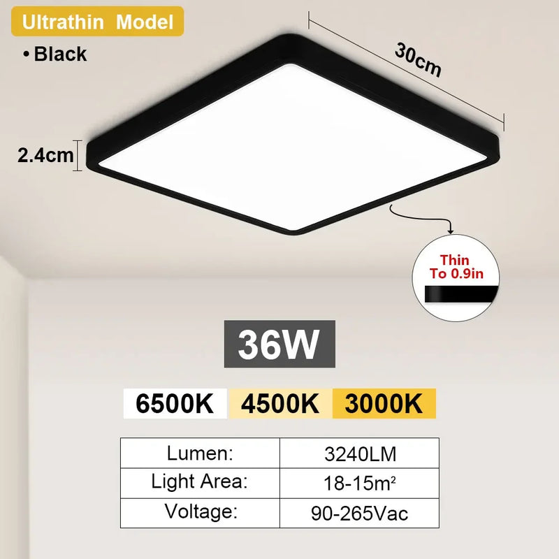 Plafonnier LED Cuisine Ultra-Fin 24W ou 36W 4 Finitions