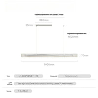 Suspension Cuisine Linéaire LED Verre Cannelé, 3 Finitions, 100 à 140 cm