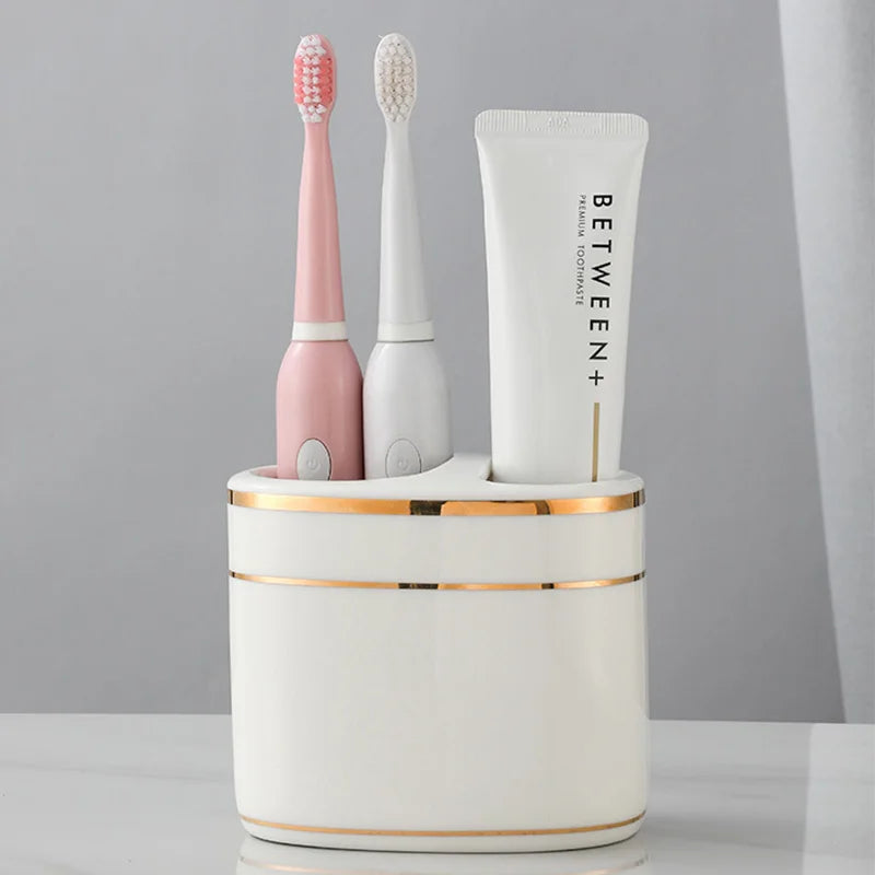 Porte-Brosse à Dents et Dentifrice Céramique Ovale, 4 Décors, 11 cm