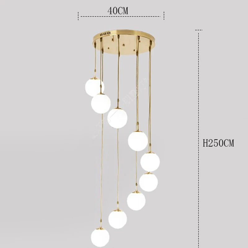 Suspension Cuisine Spirale Globes Blancs, Escalier ou Îlot, 3 à 25 Têtes