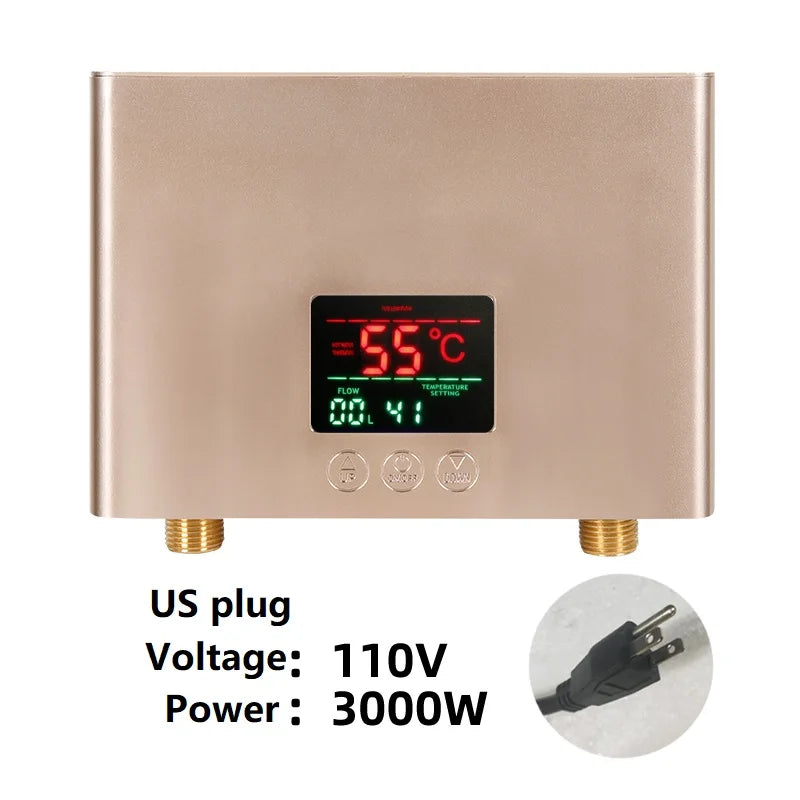 Chauffe-Eau Instantané Électrique Mural avec Télécommande, 3 000 ou 5 500 W