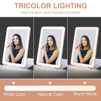 Miroir de Maquillage LED Pliant Rechargeable USB, 3 Teintes de Lumière