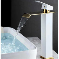 Mitigeur Lavabo Cascade Carré Noir et Doré, Modèle Bas ou Haut, 4 Finitions