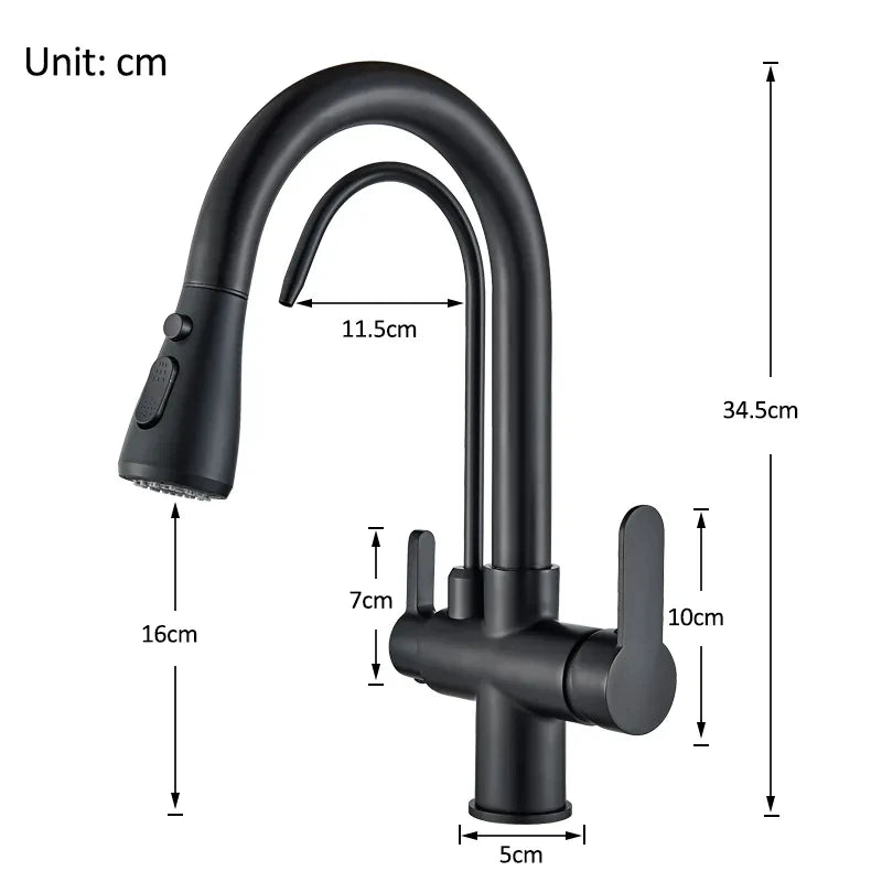 Mitigeur Cuisine Douchette Extractible avec Bec Eau Filtrée, Double Poignée