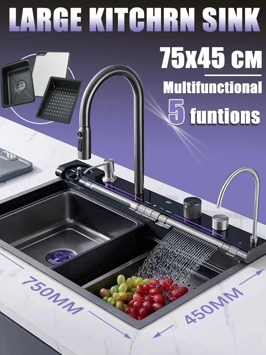 Évier de Cuisine Inox Multifonction 1 Bac 75 cm