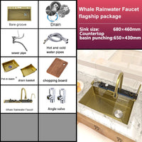 Évier de Cuisine Inox 1 Bac avec Robinet Cascade, 68 à 88 cm