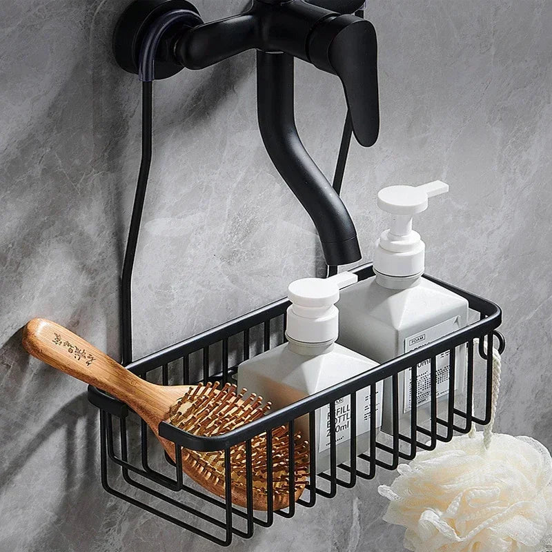 Étagère de Douche à Suspendre en Aluminium, Noir, Gris ou Argent, 31 cm