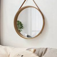 Miroir Mural Rond Bois Sans Perçage Bordure Épaisse