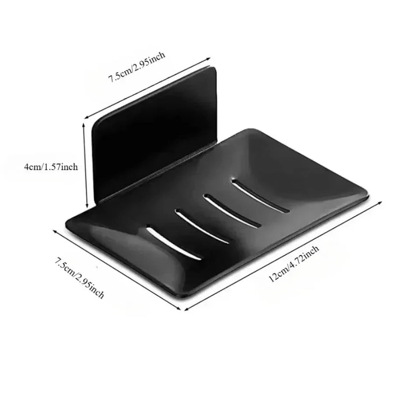 Porte-Savon Mural Sans Perçage en Inox, Noir, Blanc ou Gris, Autodrainant
