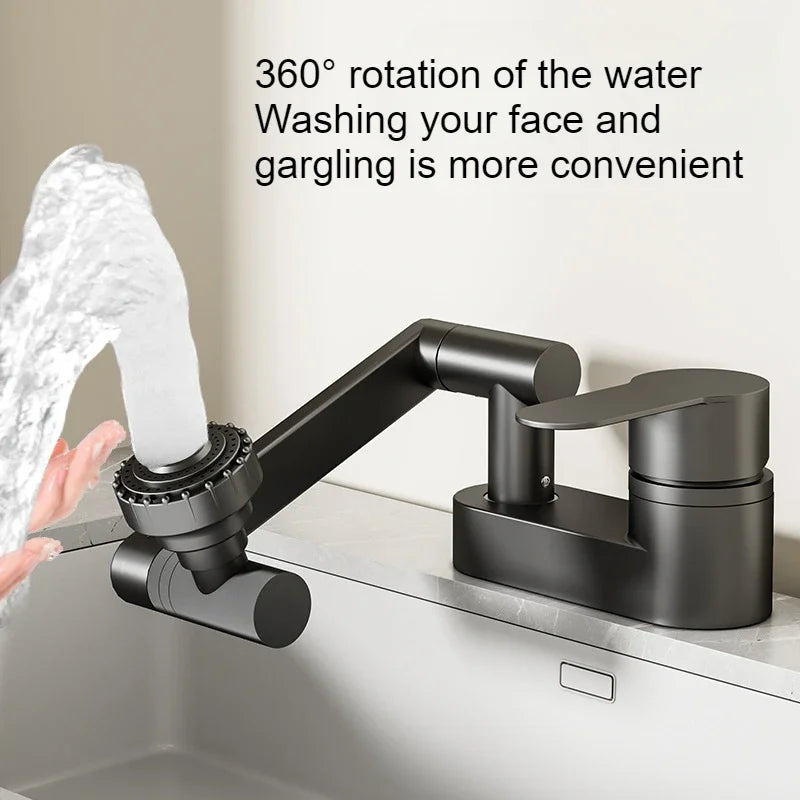 Mitigeur Lavabo Double Trou à Bras Articulé 195 mm, Chromé ou Gris Anthracite