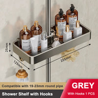Étagère de Douche Aluminium Gris pour Colonne, Sans Perçage, 1 ou 2 Plateaux