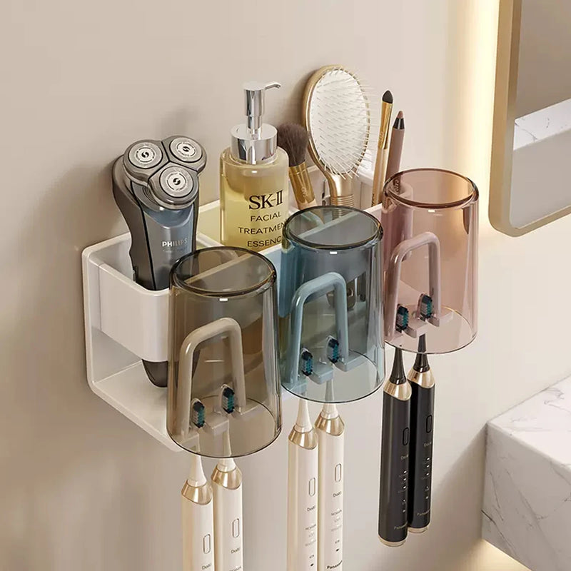 Porte-Brosse à Dents Électrique Mural, 2 à 6 Gobelets, Gris ou Blanc