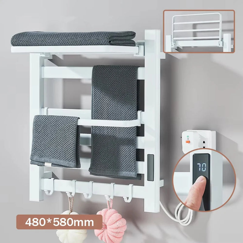 Porte-Serviette Chauffant Électrique Noir Tactile Inox