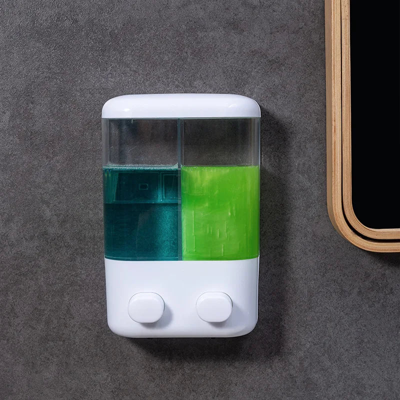 Distributeur de Savon Mural à Bouton Poussoir Blanc, 1 ou 2 Réservoirs