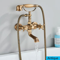 Robinet de Baignoire Mural Rétro Bronze Vieilli avec Douchette