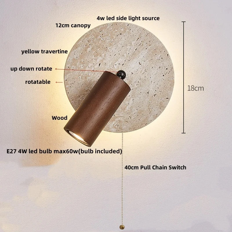 Applique Salle de Bain Travertin, Globe en Verre ou Spot en Bois