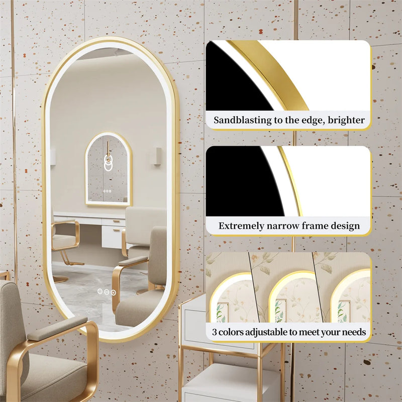 Miroir LED Salle de Bain Ovale Cadre Doré Aluminium Anti-Buée