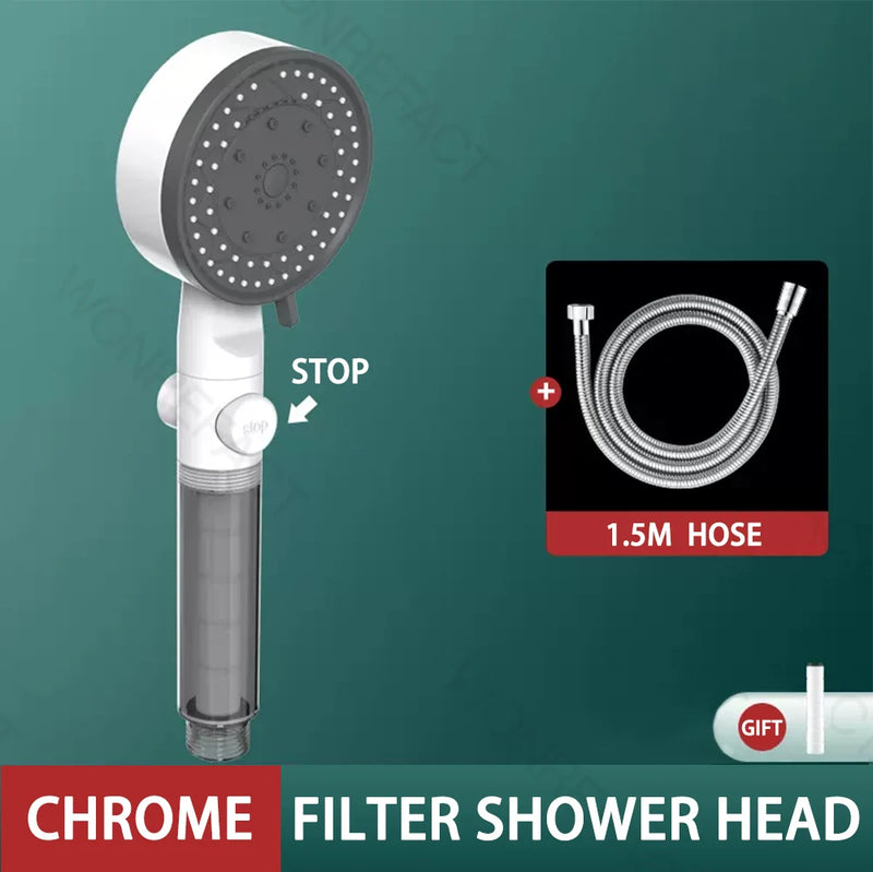 Pommeau de Douche Filtrant 10 Modes Haute Pression avec Bouton Stop