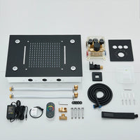 Douche Encastrable Thermostatique 3 Boutons, Plafond LED Pluie et Cascade