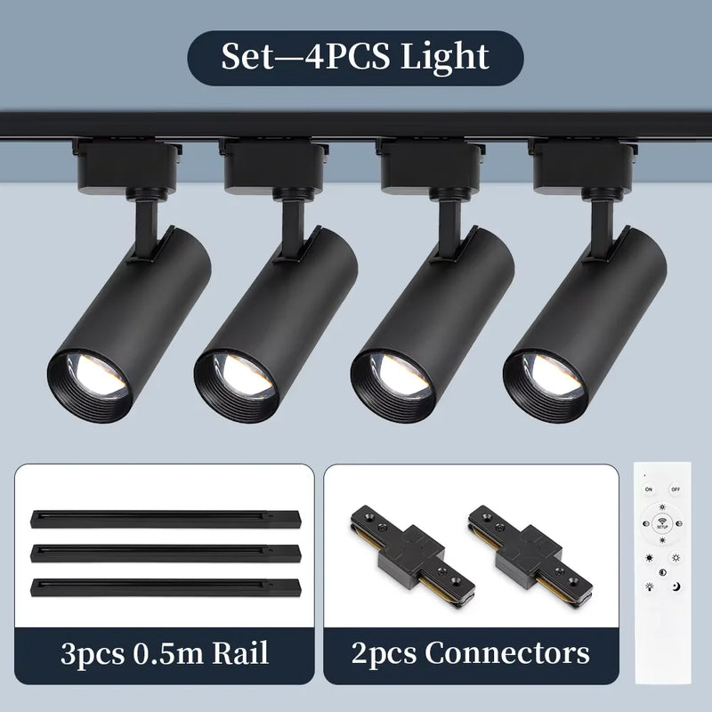 Spot LED sur Rail Dimmable, Kit 3 à 8 Spots 20 W avec Télécommande