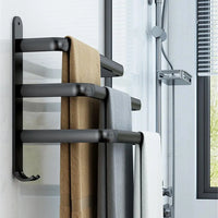 Porte-Serviette Mural Noir Sans Perçage Aluminium 1 à 3 Barres