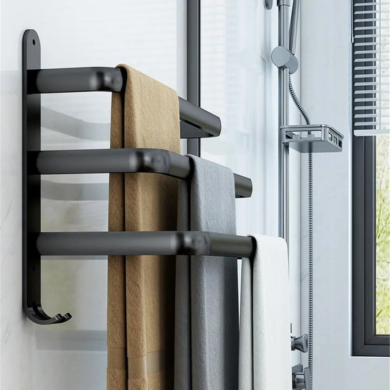 Porte-Serviette Mural Noir Sans Perçage Aluminium 1 à 3 Barres