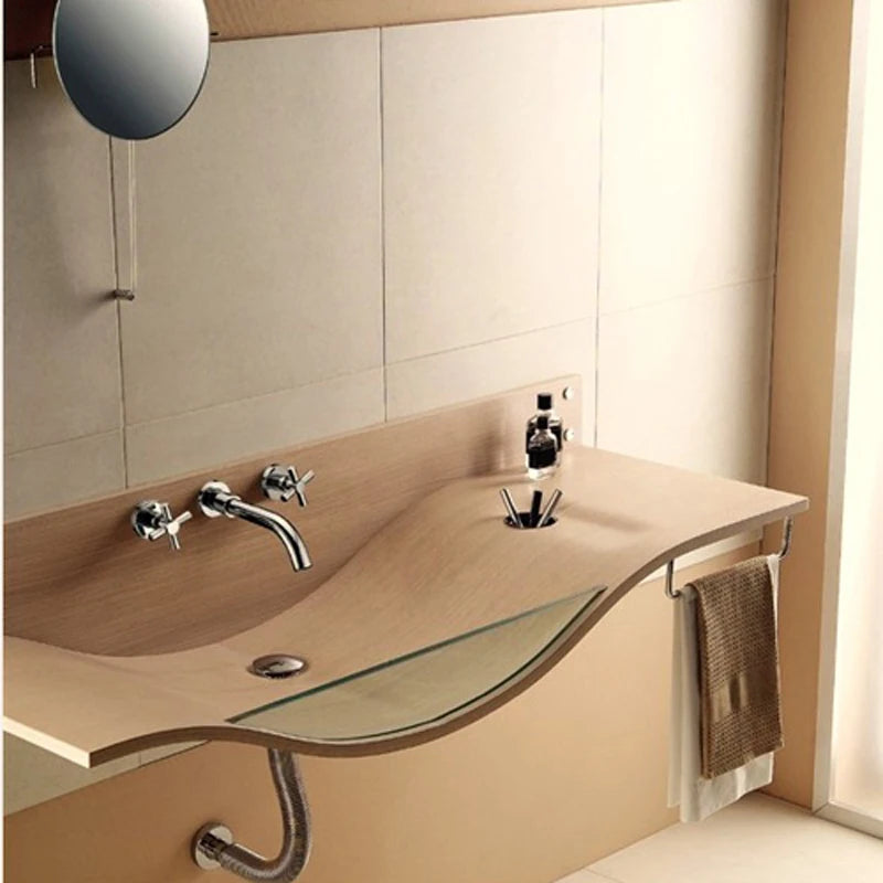 Robinet Mural Lavabo en Laiton à Croisillons, Chromé, Noir ou Doré