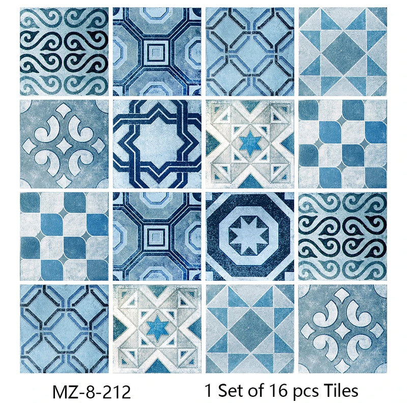 Lot de 16 Stickers Carrelage Adhésifs Motif Aquarelle